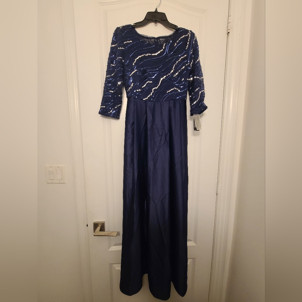 Alex Evenings Elegant Navy Blue Sequin Evening Gown Womens Size 6